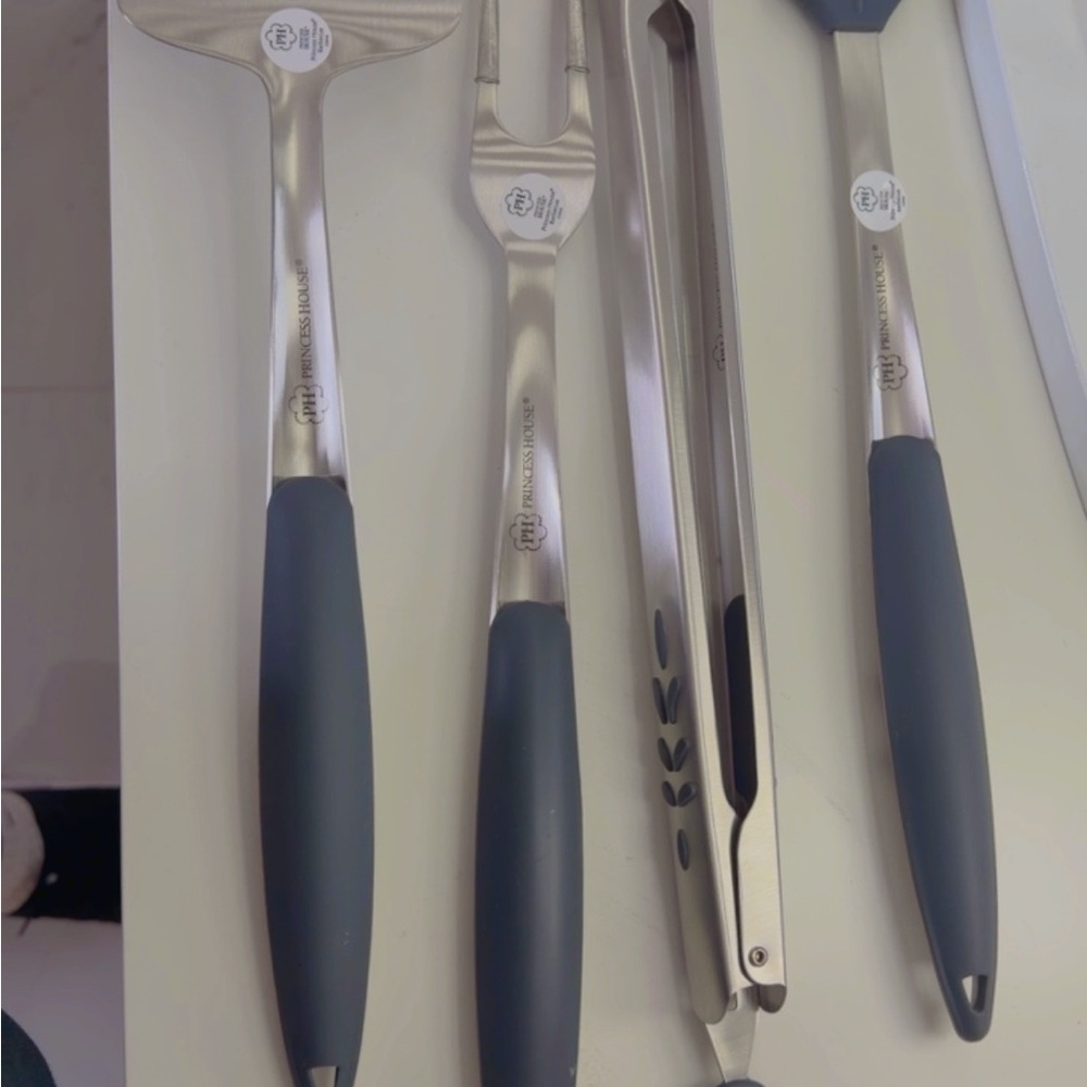 Princess House BBQ Grilling Tool Set - Silver and Black